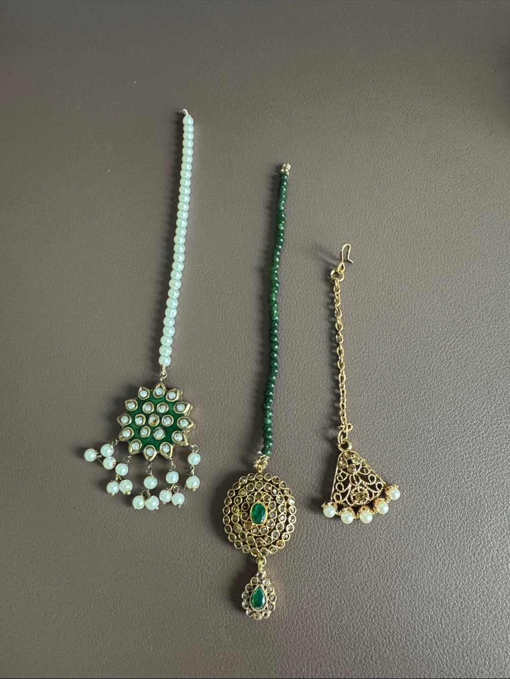Green Beaded Indian-Style Maang Tikka Set - Women Jewelry